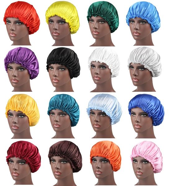 Expédition rapide Logo personnalisé 19 couleurs couleur unie Satin de soie chapeau de nuit femmes tête couverture sommeil casquettes Bonnet soins des cheveux accessoires de mode