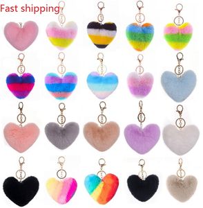 Snelle Verzending Mode Splicing Hart Bal Pom Pom Sleutelhanger Pluizige Faux Konijnenbont Pompom Sleutelhanger Vrouwen Bag Charms Trinket kerst Sleutelhanger