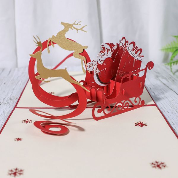 Expédition rapide! Types de cartes 3D de Noël Arbre de Noël Travail manuel Sculpture en papier Elk de Noël Cadeaux de voeux Décorations du père Noël A12