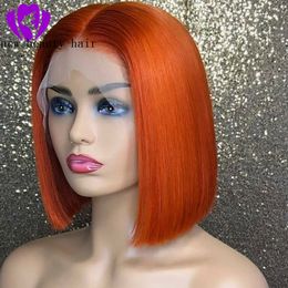 Expédition rapide Orange/noir/marron/blond couleur synthétique avant de lacet perruques 10 pouces cheveux raides courts Bob perruque pour les femmes africaines