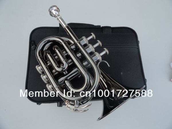 Expédition rapide OVES Bb Trompette de poche B Instrument de musique plat Trompette professionnelle Surface nickelée noire