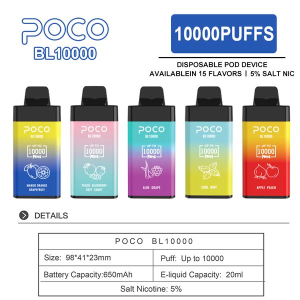 Expédition rapide POCO BL10000 bouffées 10000 jetables Vape Box en vrac en gros desechable Vape Pod Pen prérempli jus 10K bouffée vaper desechable