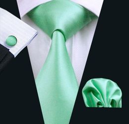 Cravate en soie rapide ensemble classique printemps vert solide pour hommes mouchoir boutons de manchette Jacquard tissé affaires formel travail cravate S6055443