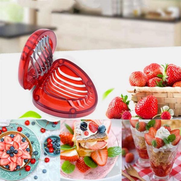 Cortador rápido de fresas, herramientas para tallar frutas, cortador de decoración de pasteles de bayas para ensaladas, utensilios de cocina y accesorios F0427