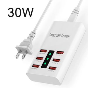 Snelle USB-oplaadadapter Power Base Block 30W Oplader Hub voor Smartphone Tablet US/EU/UK/AU Plug 6 Poorten Lader