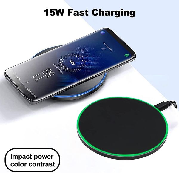 Chargeur sans fil rapide chargeur sans fil inductif Station de charge 15 W Qi chargeur avec câble USB-C pour iPhone téléphone portable intelligent mm