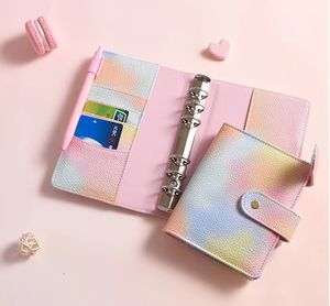 Bevestiger Buckle A6 Magic Pearl Notebook los-blad macaron handboek veranderen kleurrijk romantisch lederen jotter notepad binder cover (binnen papier niet inbegrepen)