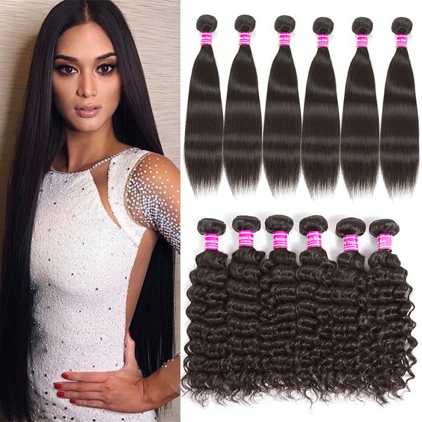 8a Brésilien Vierge Cheveux Humains 6 Bundles Droite Corps Vague D'eau Profonde Crépus Bouclés Extensions de Cheveux Humains Raw Virgin Indian Hair Weave