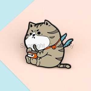 Dikke Kat Cartoon Broches Schattig Eten Ingeblikte Vis Vleugel Dier Emaille Pin Rugzak Denim Shirt Reversspeldjes Knop Badge sieraden Geschenken