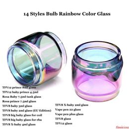 Tubo de vidrio de repuesto de color arcoíris con bombilla extendida gruesa para príncipe Resa TFV8 bebé grande Zeus X-baby Pen 22 más DHL