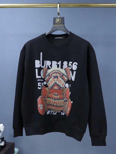 Suéter de talla grande con estampado de industria europea para hombre, suéter de dibujos animados de oso violento, naranja, diamante, felpa