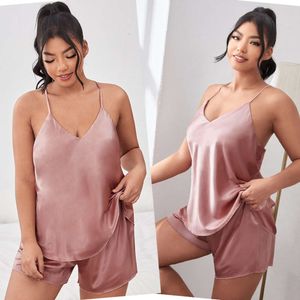 Dikke plus size open rug geschorst dames mode sexy pyjama's tweedelige imitatie zijden home set f51532