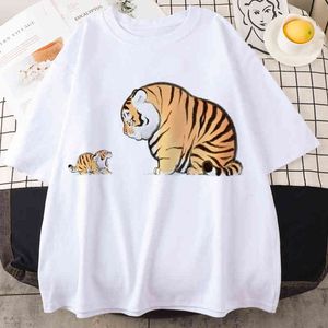 Dikke tijger hartslag grappig print vrouwen t-shirt zomer casual korte mouw shirt harajuku tops vrouwelijke t-shirt leuke cartoon kleding G220228