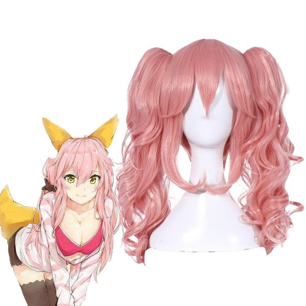 Destin FGO extella Tamamo no Mae rose ondulé queue de cheval Lolita Cosplay perruques pleine perruque