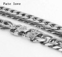 Fate Love 1840 12 mm de haute qualité jamais fondre en acier inoxydable Biker Solid Cuban Link Chain Collier Collier Fashion Bijoux 6224459