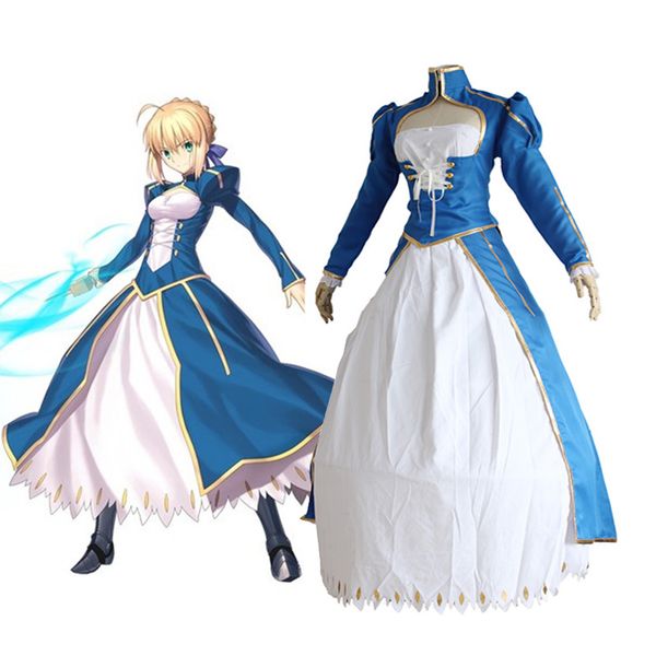 Fate/stay Night Anime Fate Zero Saber Cosplay Arturia Pendragon azul blanco traje de lucha