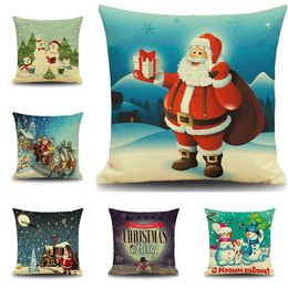 Papá Noel Funda de almohada Feliz Navidad Reno Muñeco de nieve Animales de dibujos animados Funda de almohada Regalo del festival Regalo de Navidad Funda de cojín de Santa