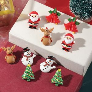 Padre Navidad Stud pendientes resina alce árbol campana muñeco de nieve sudamericano dibujos animados pendiente joyería para mujeres niñas fiesta regalo