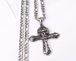 Cadeaux de père cadeaux Men 316l en acier inoxydable grand motard croix crâne punk conception collier pendent 6 mm 24 pouces nk chaîne Sil8390483