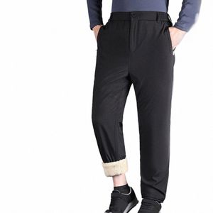 Vaderbroek Rechte herenbroek met pluche voering, elastische taille Busin-stijl Effen kleur Warme broek met voor kantoor d9st #
