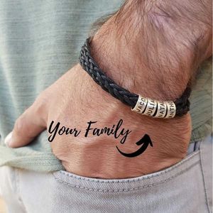 Bracelet créatif en cuir tissé avec perles pour hommes, cadeau de fête des pères, en acier inoxydable