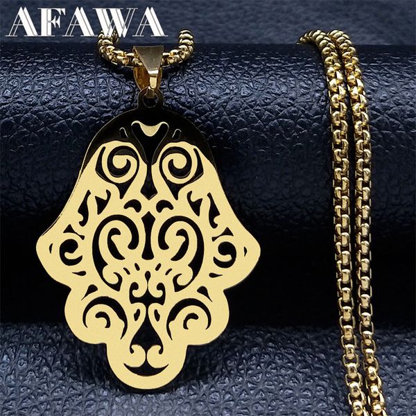 Fatima Main Charme Collier pour Femmes / Hommes En Acier Inoxydable Or Couleur Hamsa Palm Colliers Bijoux Islamiques mano de fatima N4611S02