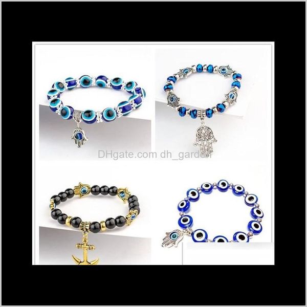 Fatima main Hamsa Bracelet bijoux femmes homme or argent couleur mode bleu diable mauvais œil Plam cloche perlée ancre bracelets de charme Ypnve Thmd5