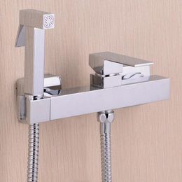 Robinets cuivre chrome nouveau bidet de toilette en laiton pulvérisateur de bidet à main Shattaf + mélangeur de vanne d'eau chaude et froide avec support + pulvérisateur de tuyau Jet B