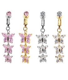 Faux corps Piercing bijoux faux ventre piercing papillon designNavel anneaux CZ clip sur nombril anneau non piercing bijoux6434969