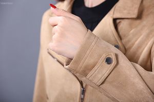 faux bruin suède jas lange mouw voor vrouwen faux lederen suède bovenkleding jassen casual vrouwelijke winter herfst korte jas nieuw