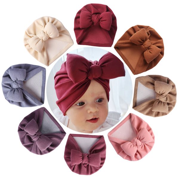 Gorro de Cachemira sintética para bebé, gorro cálido para otoño e invierno, turbante para recién nacidos, gorros con lazo grande para niñas, accesorios para el cabello