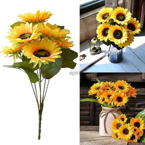 Faux verdure florale 1 bouquet 7 têtes tournesols artificiels 29 cm arbustes faux bouquet de fleurs pour jardin librairie mariage café magasin fête décor YQ240125