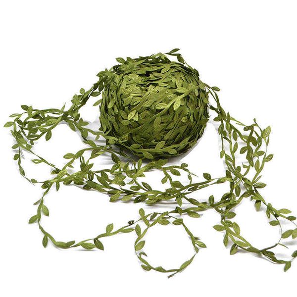 Imitación floral verde 10 metros de seda en forma de hoja hecha a mano hojas verdes artificiales para la decoración de la boda DIY corona regalo scrapbooking artesanía flor falsa J220906