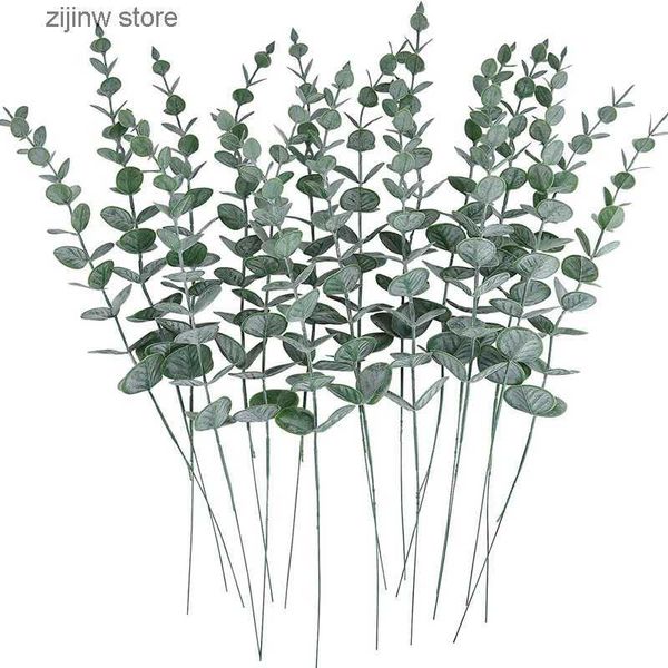 Faux Floral Greenery 100PCS Feuilles d'eucalyptus artificielles en gros fausses plantes pour vase maison fête décoration de mariage jardin extérieur Noël Y240322