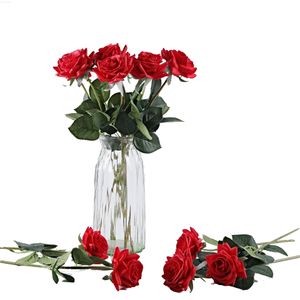 Faux Floral Greenery 10pcs 42cm tige unique artificielle vraie touche fleurs de soie tête de rose 9cm pour la décoration de la maison de fête décor de mariage bouquet de table J220906