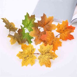 Faux Floral Greenery 10Pcs Artificial Maple For Christmas Decoration Autumn Fake Leaf For Wedding Decoration Craft Thanksgiving Day Home Decor J220906