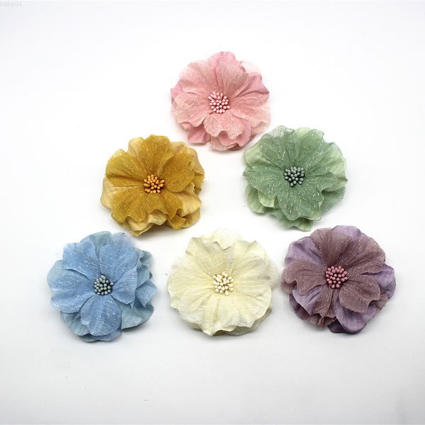 Faux Floral Verdure 10pcs en mousseline de soie fleur artificielle à la main bricolage tissu fleurs pour la fête de mariage artisanat maison bricolage décoration J220906