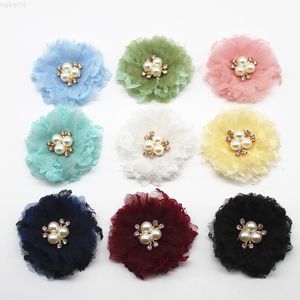 Faux bloemen groen 10 stks parel strass chiffon bloemen haaraccessoires diy bloemboeket bloemen decoraties geen haarclips voor hoofdband J220906