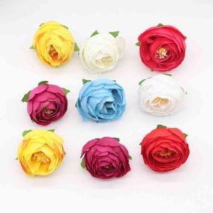 Faux Floral Greenery 10pcs soie rose thé bourgeon fils de farine pour la maison Pions accessoires de décoration de mariage Pompon bricolage scrapbooking fleurs artificielles pas cher J220906