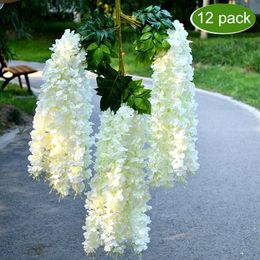 Faux bloemen groen 12 pc's 110 cm Wisteria Artificial Flower Silk Hangende Garland Vine Rattan Fake voor trouwhuis feest tuin muur decor 221031