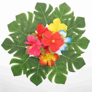 Faux Floral Verdure 12 pcsparty Summer Tropical Party Feuilles de palmier artificielles Hawaiian Luau Party Jungle Beach Thème Décoration de fête Hawaii J220906