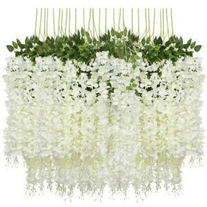Faux bloemen groen 12 stks 45 inch kunstmatige wilskrachtige blazen Glicynia tuin buiten decor hangende wijnstok zijden slinger voor huis kerstwedding 221122