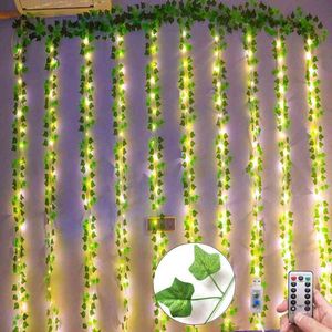 Faux Floral Verdure 12 Pcs Plantes Artificielles Led Feuille Guirlande Soie Rotin Feuille De Vigne Suspendus Pour La Maison Salon Décor Faux Ivy Garland décoration J220906