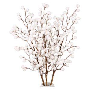 Faux Floral Verdure 1Pc Baies Blanches Artificielles Pics Tiges Baies De Noël Branches Pièces De Fleurs De Noël Centres De Table Bricolage Artisanat J220906