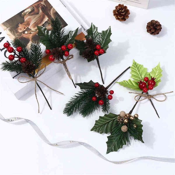 Faux Floral Verdure 1Pc Décor D'arbre De Noël Fleur Artificielle Fils De Farine Branches De Perles Baies Pour La Décoration De Mariage Boîte Cadeau Bricolage Artisanat Fausses Fleurs J220906