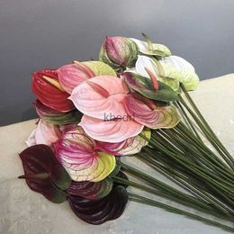 Faux Floral Verdure 1 pc Real Touch Anthurium Pu Fleur Artificielle De Noël Maison De Mariage Décoration Accessoires Simulation Tige Unique Fausse Fleur YQ240125