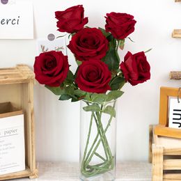 Faux Floral Verdure 1Pc5Pc Belle Soie Artificielle Rose Fleurs Mariage Maison Table Décor Long Bouquet Organiser Fausse Plante Saint Valentin Cadeaux J220906