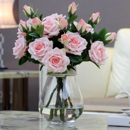 Faux bloemen groen 2 cupsbouquet luxe elegante kunstmatige bloemen real touch levendige rozen nep zijden bloemen bruid bruiloft decoratie home a1155 j220906