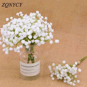 Faux Floral Greenery 20Cm White Gypsophila Flores artificiales Boda Diy Ramo Decoración Arreglo Plástico Aliento del bebé Flor falsa Decoración para el hogar J220906