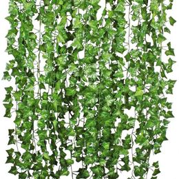 Faux bloemen groen 21 m kunstmatige plant groen klimop blad slingers zijden muur hangende wijnstok diy nep krans bladeren huis tuindecoratie bruiloft feest 230822